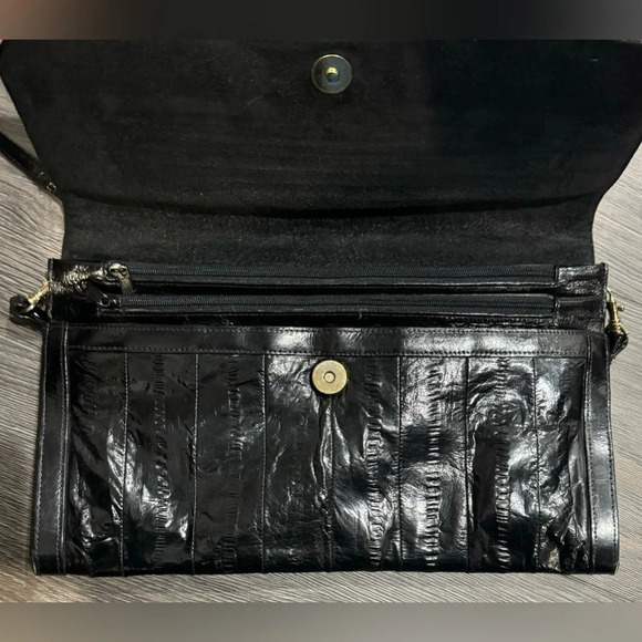 Vintage Eel Skin shoulder bag purse Korea glam party street 90s rare black soft - Picture 2 of 5